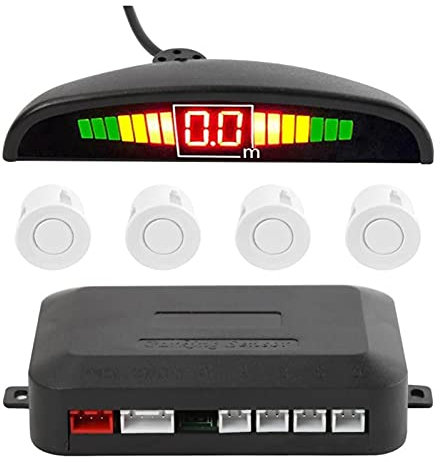 Universal-Auto-LED-Parksensor mit 4 Sensoren Reverse Backup Car Parkar-Radar-Monitor-Detektor-Systemanzeige Radar Empfänger (Color : Blanco)