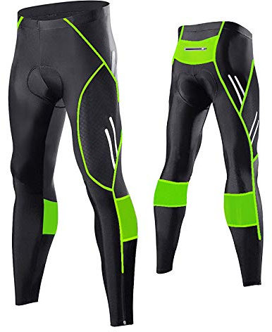 MEETWEE Herren Radlerhose Lange Fahrradhose, Kompression Radhose Leggings Radsport Hose für Männer Elastische Atmungsaktive 3D Schwamm Sitzpolster (Grün, 3XL)