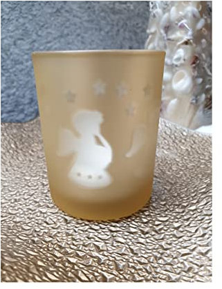 narrenkiste Gi224-klein Gold Teelicht aus Glas Motiv Engel Gilde