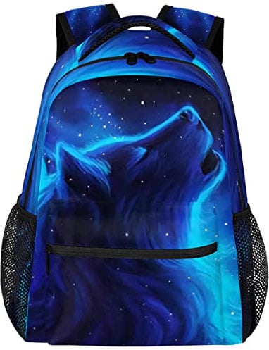 Pardick Backpacks Boys Girls, Lightweight School Backpack Laptop College Bookbag, A:blue Animal Wolf, 16inch, Modern