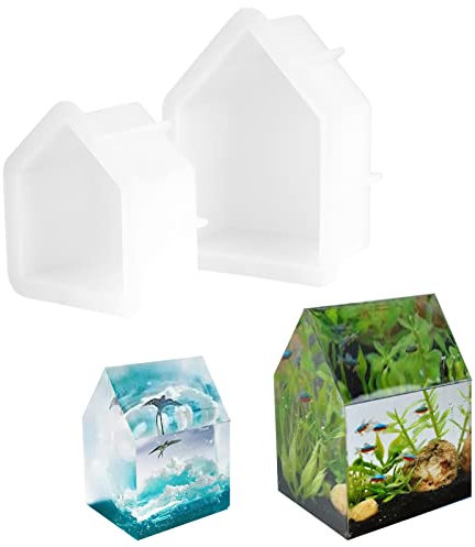Bubuny 2 Stück Silikonformen Gießformen Hausformen, 3D Gießformen Silikon Formen Epoxidharz für Blumenkonservierung,DIY-Harzkunst, Kristallgeschenk,Wohnkultur für Anfängerset