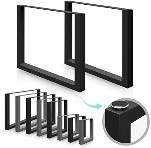 Miadomodo® Pieds de Table - Style Industriel, Forme Rectangulaire, avec Embouts de Protections et Vis, Acier, Taille et Couleur au Choix (Noir, 30 x 43 cm (L x H))