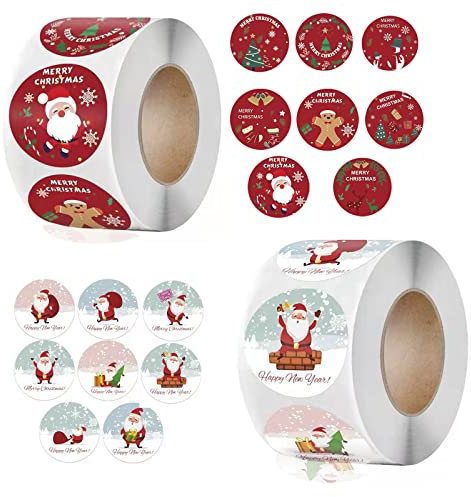Weihnachtsaufkleber Rolle, 1000 Stück Aufkleber Rolle Weihnachten, Merry Christmas Sticker, Frohe Weihnachten Aufkleber Geschenkaufkleber Weihnachten für Weihnachten/Umschlag//Papiertüten (C)
