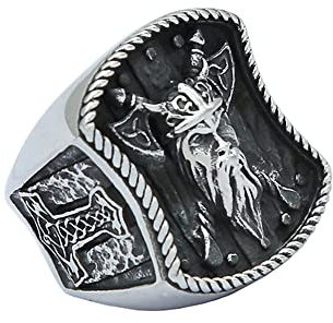 BlackAmazement 316L Edelstahl Ring Wikinger Vikings Triqueta Thors Hammer Mjölnir Malmer Axt Streitaxt Celtic silber schwarz Biker Herren