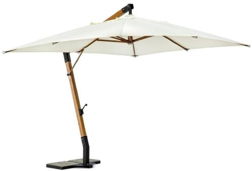 Casa Padrino Luxus Ampelschirm mit Ständer Braun/Schwarz/Creme 300 x 300 x H. 320 cm - Garten Sonnenschirm - Terrassen Sonnenschirm - Balkon Sonnenschirm - Garten Terrassen Balkon Accessoires