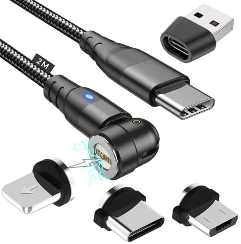 JMF Tech PD 60W Fast Charging Magnetic Charging Cable, 360° & 180° Rotation USB-C to TypC Magnetic Data Cable, 3-in-1 Data Sync Phone Charger for Samsung S22/Laptop/iPad (Black - 2M)