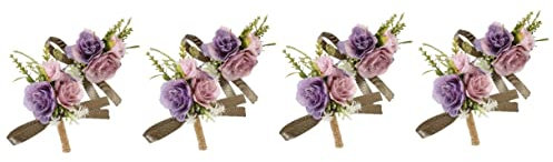 Warmhm 4 Sätze Hand Handgelenk Corsage Armband Rosen Braut Handgelenk Brautjungfer Armband Zarte Handgelenkblume Hochzeitskorsage Violett Stoff Kleidung Blumen Bräutigam