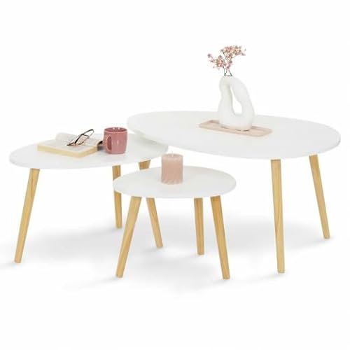 IDMarket - Lot de 3 Tables Basses gigognes Gaia laquées Blanc scandinave