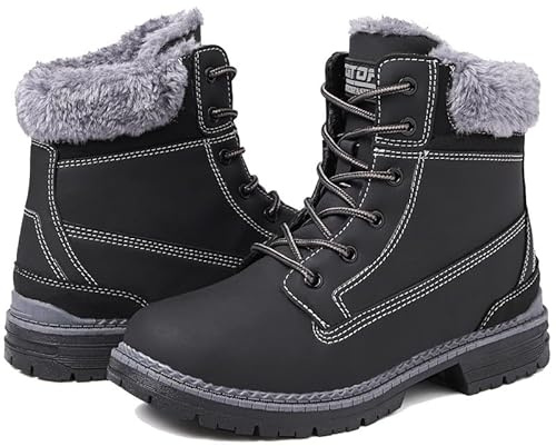 ziitop Bottes Hiver Femme Bottines Randonnée Bottes de Neige Imperméable Boots Courts Plates Lacets Chaud Fourrure Bottines Trekking Outdoor Boots