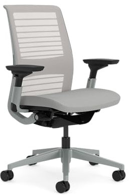 Steelcase Think Glow Up Ergonomischer Bürostuhl mit LiveBack Lumbalstütze, 4D-Armlehnen, nachhaltigem Design Möwengrau /Nickel