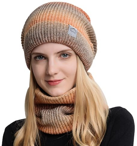 TAGVO Wintermütze und Loop Schal Damen Winter Warme Mütze Beanie Schal Set mit Dicke Fleecefutter für Ski