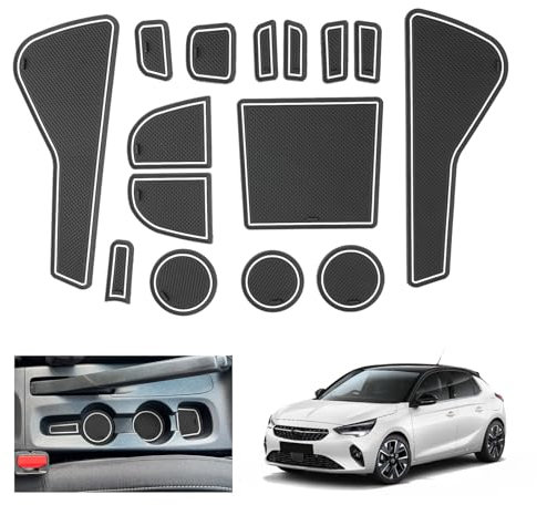 GAFAT Kompatibel mit Opel Corsa F 2020-2024 2025 (Manuelle Bremse) Antirutschmatten, Corsa F 2024 Gummimatten rutschfest Non-Slip, Mittelkonsole Türnaht Matten [Nicht für Automatik & EV] (Weiß)