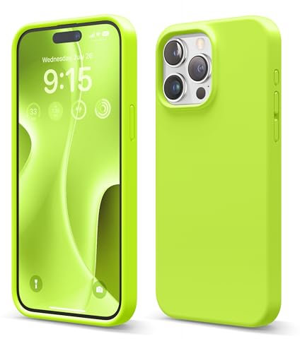 elago Flüssig Silikon Case Kompatibel mit iPhone 15 Pro Max Hülle, Premium Silikon Handyhülle, Ganzkörper Schutzhülle [4 Lagige Stoßfeste Struktur], Kratzfestes Weiches Mikrofaserfutter (Limettegrün)