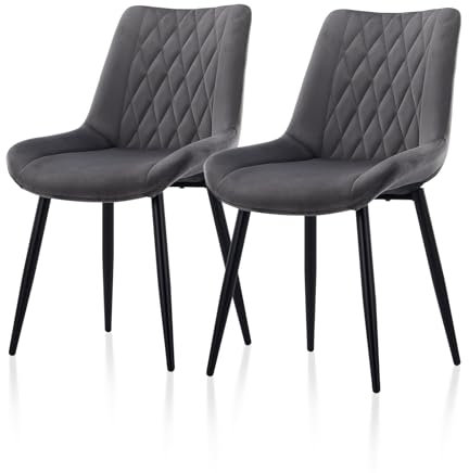 TUKAILAI Esszimmerstuhl 2er Set,Samt gepolsterter Küchenstuhl,Wohnzimmerstuhl,Freizeitstuhl mit Metallbeinen und niedrigen Armlehnen,Sessel mit Rückenlehne,Esszimmer,Küche,Wohnzimmer,Grau