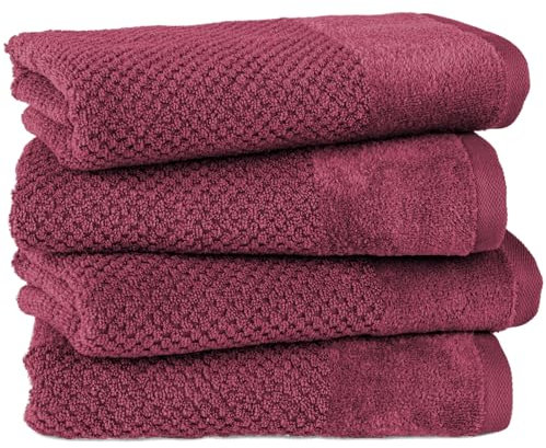 Pure Label 4-TLG. Handtücher Set mit Aufhängeschlaufen aus 100% Baumwolle, saugstark, weich und Oeko-TEX Zertifiziert - 4er Pack Handtücher 50x100 cm aus feinster Baumwolle, Beere