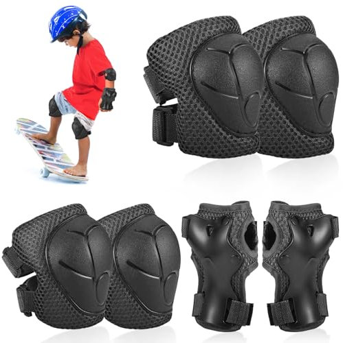 Hejo Protecciones Skate Niña, Infantil Consta Rodilleras y Coderas para Niños Set, Proteccion Patines, Cómodos y Fáciles de Instalar, Protectores de Monopatín para Bicicleta Patinaje (Negro)