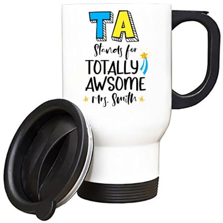 Getagift Personalised TA Stands for Totally Awesome, Teaching Assistant Gift, Insulated 14oz Travel Mug, Tea, Coffee Mug. (White)