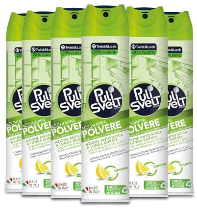 PULISVELT - Detergente Acchiappapolvere Limone, 300 ml x6 | Azione antistatica a lunga durata; cattura polvere