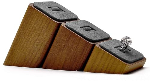 Papten Ring Halterung 3 Quadratische Ringhalter, Holz Schmuckaufbewahrung Ringe Schmuck Display Ringständer Ring Organizer Schmuckständer Schmuckhalter (Dunkelgrau)