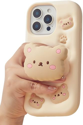 TUFTA for iPhone 13 Pro Case, Kawaii Teddy Bear Pop-Up Grip for Girls | Makes Mirror Selfies Sweeter, Cute Girly 3D Animal Style with Stand, Soft Silicone Drop Protection