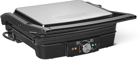 Amazon Basics Sandwich Toaster & Indoor Electric Grill with Temperature Control, Non-Stick Ceramic Plates, 2000W, Black