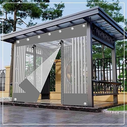 YHKJLYH Transparent Tarpaulin Side Panels,Outdoor Curtains,Grey Clear Waterproof Tarp Curtains With Zippered Door,Pvc Partition Tarpaulin Rain Curtain,for Garden Pergola Gazebo,W×H-1×2.5.0m(3.3 * 8.