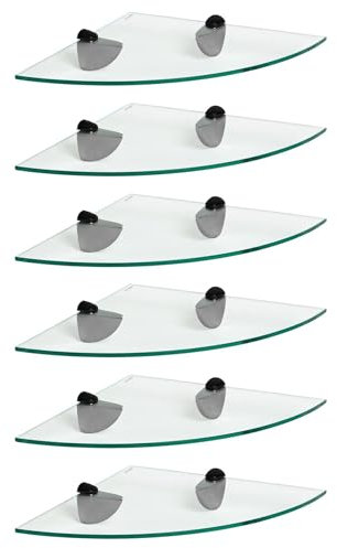 Harbour Housewares Étagères d'angle de Salle de Bain en Verre Flottant - 30cm - Clair/Noir - 6X Fixation Murale Cuisine Chambre à Coucher Douche Décor Caddie Serviette Stockage Organisateur Rayonnage