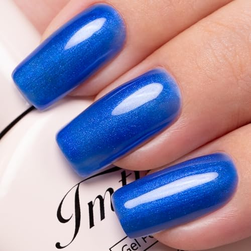 Imtiti Gel Nail Polish 10ML Cobalt Blue Glitter Color Soak Off UV LED Gel Polish Sparkle Iridescent Royal Sapphire Shade 28+ Days High Gloss Salon Nail Art for Women Girls Gift 0.34 fl oz