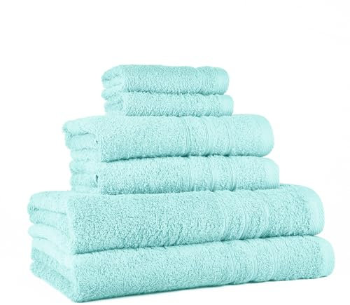 CASTMA - Set 6 Toallas de Baño Gama Colors - Toallas de Rizo 100% Algodón - 2 para Tocador (30 x 45 cm) 2 de Lavabo (50 x 90 cm) y 2 de Ducha (70 x 130 cm) - 400 gr/m² - Color Azul Celadón