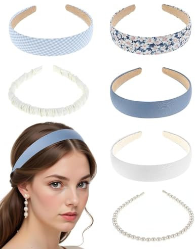ZAMXHUG 6PCS Bandeaux à cheveux pour femme, Différents modèles, Perle Serre-tête en plastique, Pour filles et femmes, Bleu