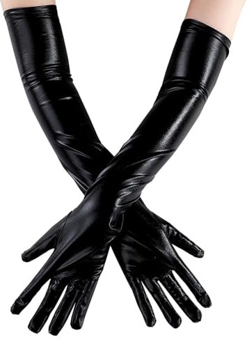 LOZTBUE 1 par guanti lunghi neri per le donne - guanti elastici lucidi guanti da opera eleganti guanti da sera per costume di Halloween vestito cosplay