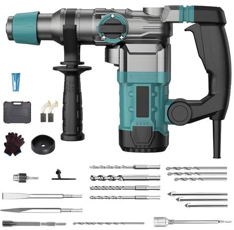 AXGCAA Electric Rotary Hammer Drill, 3 in 1 Concrete Demolition Hammer with 360° Rotating Secondary Handle, 1200W Heavy Duty Rotary Breaking Hammer with Safety Clutch, for Concrete Drilling