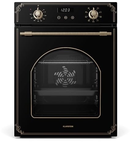 Klarstein Elizabeth Slim Horno Eléctrico Empotrable – 45 cm, 49 L, 9 Funciones, Limpieza A Vapor, Temporizador Digital, Grill Ventilado, Cristal Negro, Clase Energética A