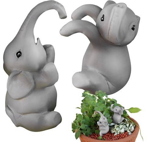 Pot Hugger, lot de 2 petites figurines de pot de fleurs, sculptures de jardin décoratives 6,5 x 2,8 x 3,4 cm, ornements d'animaux pour art extérieur, terrasse, cour et pelouse