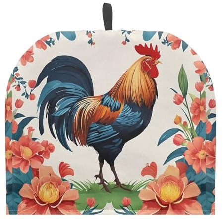 Urndoeng Rooster Extra Thick Tea Cozy, Vibrant Floral Insulated Cover w/Handle, 600D Polyester Heat-Resistant for 4-8 Cup Teapots, British Farmhouse Kitchen Décor​
