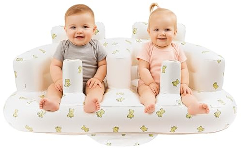 EKEPE Baby aufblasbarer Sitz für Zwillinge, 3 Monate und älter, nebeneinander stehendes Doppel-aufblasbares Bodenkissen für das Aufsitzen mit eingebauter Luftpumpe, aufblasbarer Babysitz für Säuglinge