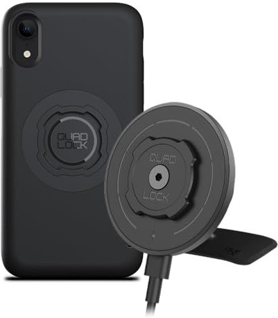 Quad Lock Adhesive Dashboard/Console Car Phone Holder Kit with MAG Wireless Charging Head V2 and MAG Phone Case for iPhone XR