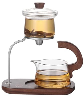 MOZEO Enchanti Tea Pot, Magic Lazy Kungfu Drip Semi-automatic Wooden Teapot, Drip-Free Design, 350ml Capacity, 23cm Height (Clear)