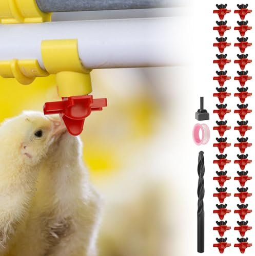 Hühnertränke Nippel,30 Stück Horizontal Seite Mount Huhn Nippel Tränke,Automatische Wasser Nippel Feeder mit Bohrer,Einfache Installation,Geflügel Tränke für draußen