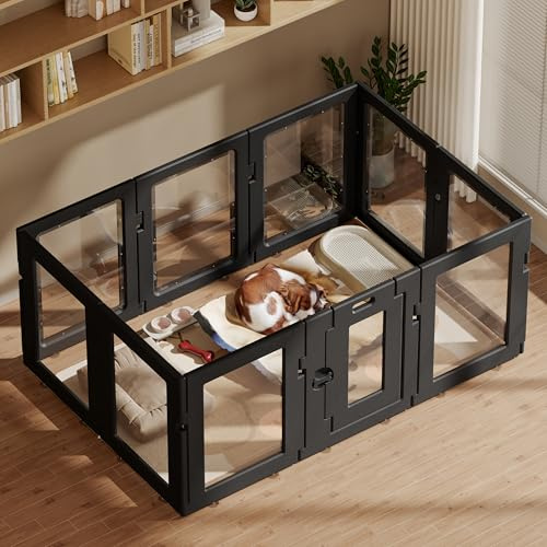 Hoencraft Clear Acrylic Dog Playpen Indoor, Black, 24 H, 10 Panels