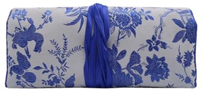 Blauer Brokat-Schmuck-Reise-Organizer, bestickte Schmuck-Aufbewahrungstasche, Schmuckrolle