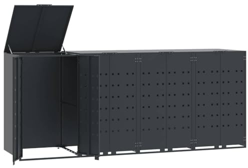Massbinet Mülltonnenbox für 4 Tonnen 276x79x117 cm Stahl Behälter mit pneumatischem Federdeckel Anthrazit