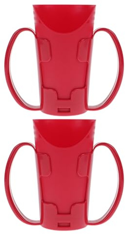 VALICLUD Lot de 2 Gobelets en Plastique Rouge pour Personnes Âgées avec Deux Poignées Ouverture Inclinée Anti-Écoulement Gobelets Stables et Adaptés pour Soins Médicaux et Hospitaliers