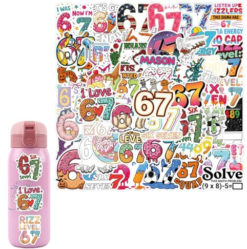 50 PCS Six Seven Stickers für Kids, Lustige 6 7 Dekorative Sticker Vinyl, Für Handy, Flasche, Laptop und Koffer, Geschenk für Kinder, Teenager & Erwachsene