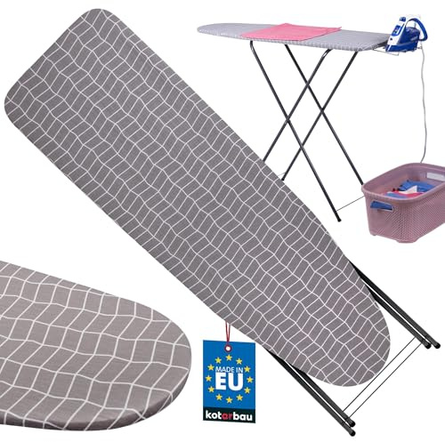 KOTARBAU® Bügelbrett, Bügelbrett mit Bügeleisenhalterung 104 x 30 cm | Verstellbares, Schutzhülle, Graues Karomuster