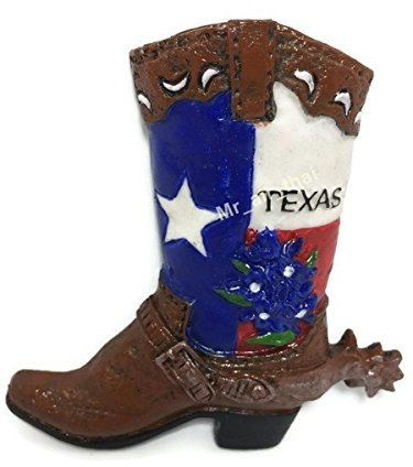 WitnyStore Kleiner Cowboystiefel mit Texas-Symbolen, Vereinigte Staaten von Amerika, USA, Nordamerika, Touristenattraktionen, Kunstharz, Kühlschrankmagnet, Reisesouvenirs, Geschenke, Andenken,
