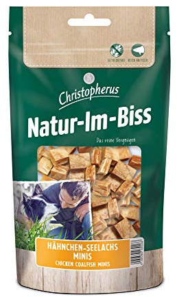 Christopherus Kausticks für Hunde, Hähnchen-Seelachs Minis, Warmluftgetrocknet, Natur-Im-Biss, 70 g