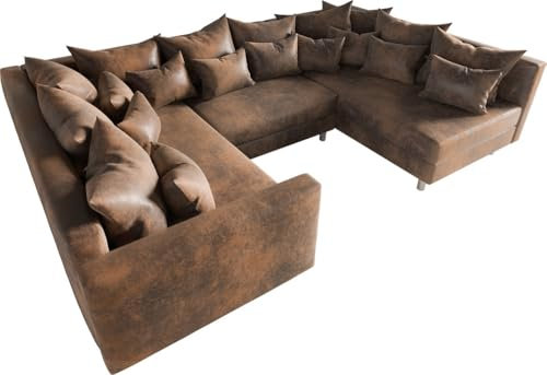 DELIFE Couch Clovis Braun Antik Optik mit Armlehne Wohnlandschaft modular