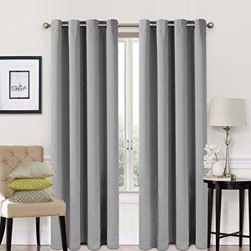 EASELAND Grey Blackout Curtains 66x90 Inch, Thermal Insulated Room Darkening Eyelet Blackout Curtains for Bedroom Living Room Kitchen Nursery, 2 Panels