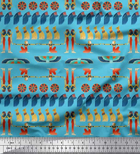 Soimoi Blau Baumwoll-Voile Stoff Katze, Flugel & Frauen agyptisch Stoff Meterware 42 Zoll breit